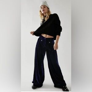 Free People Lotus Dropped Patch Pocket Cinched Tie Ankle Blue Velvet
